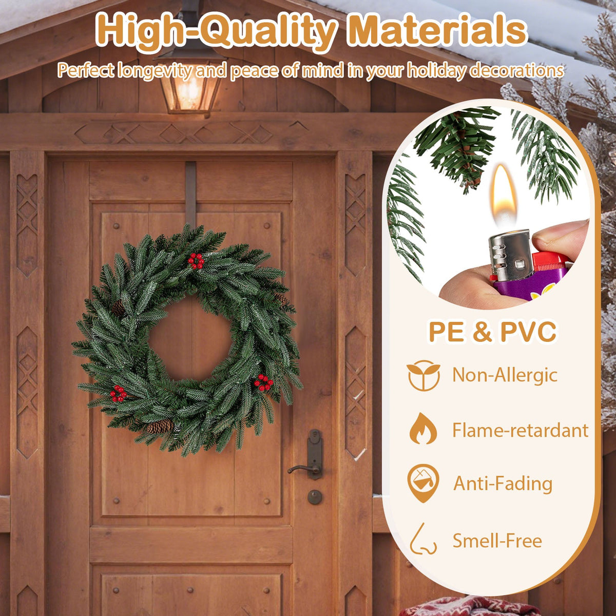 24" Pre-Lit Christmas Wreath with 90 Frosted Branch Tips