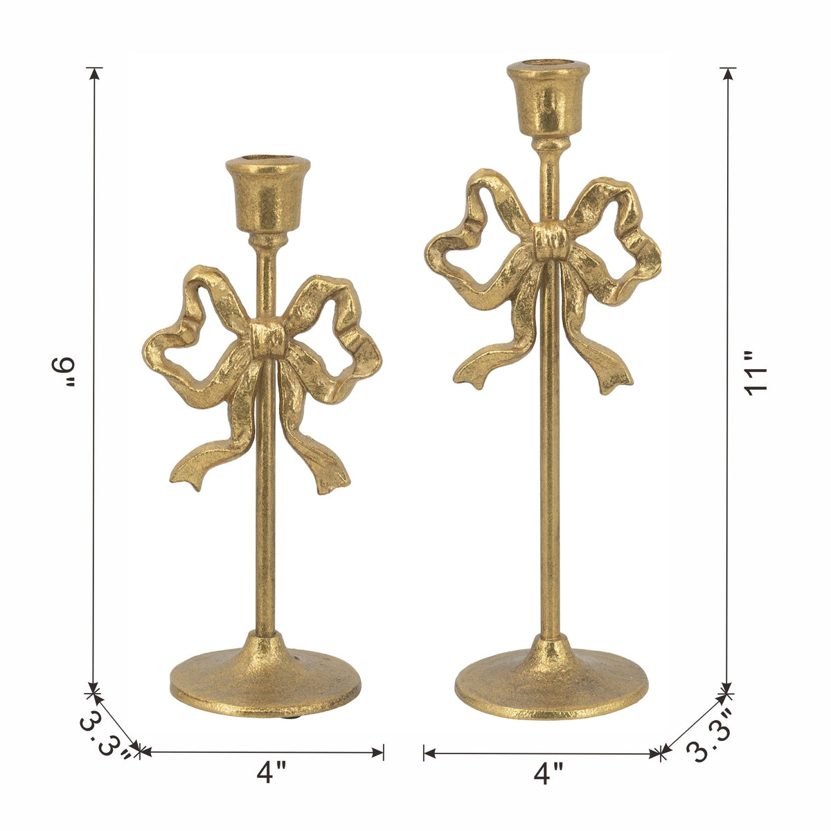 Vintage Gold Candle Holders Set of 2 with Elegant Bow Accent - Gold