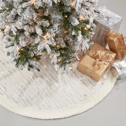 Fennco Styles Foil Print Faux Fur Christmas Tree Skirt 60" Round - Gold Metallic Elegant Tree Skirt for Home, Winter Holidays Decor, Indoor, and Special Occasions