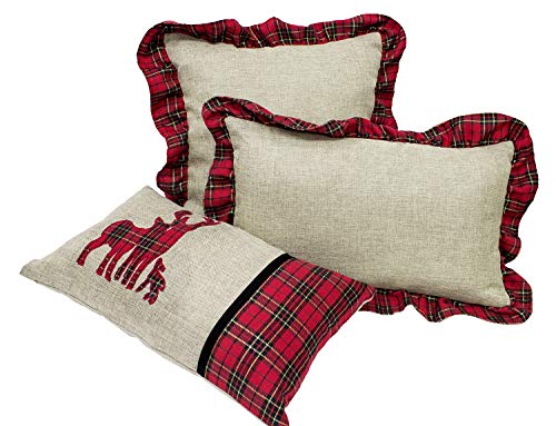 Fennco Styles Holiday Deer Tartan Plaid Christmas Decorative Filled Throw Pillow