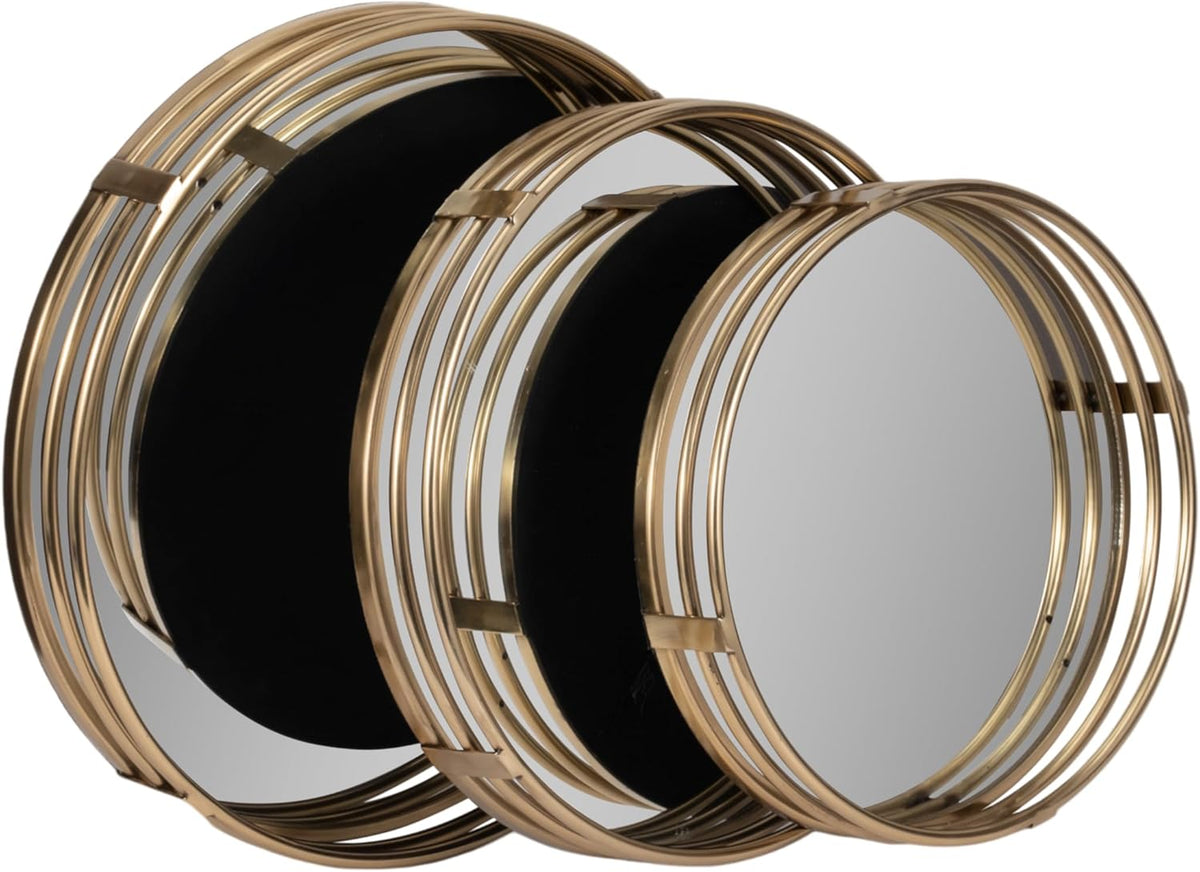 Set of 3 Round Mirrored Trays, Gold Metal Frame Decorative Serving & Vanity Trays, 14" 16" 18", Glam Home Decor