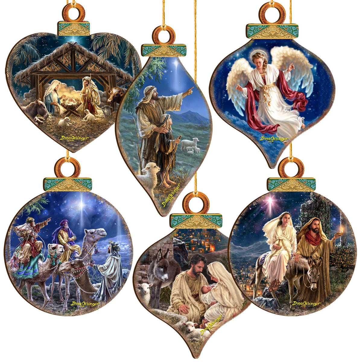 Handcrafted Christmas Ornaments Set of 6 - The Nativity Story Ornaments Set by D. Gelsinger – Nativity Holiday Decor - 8610107-S6