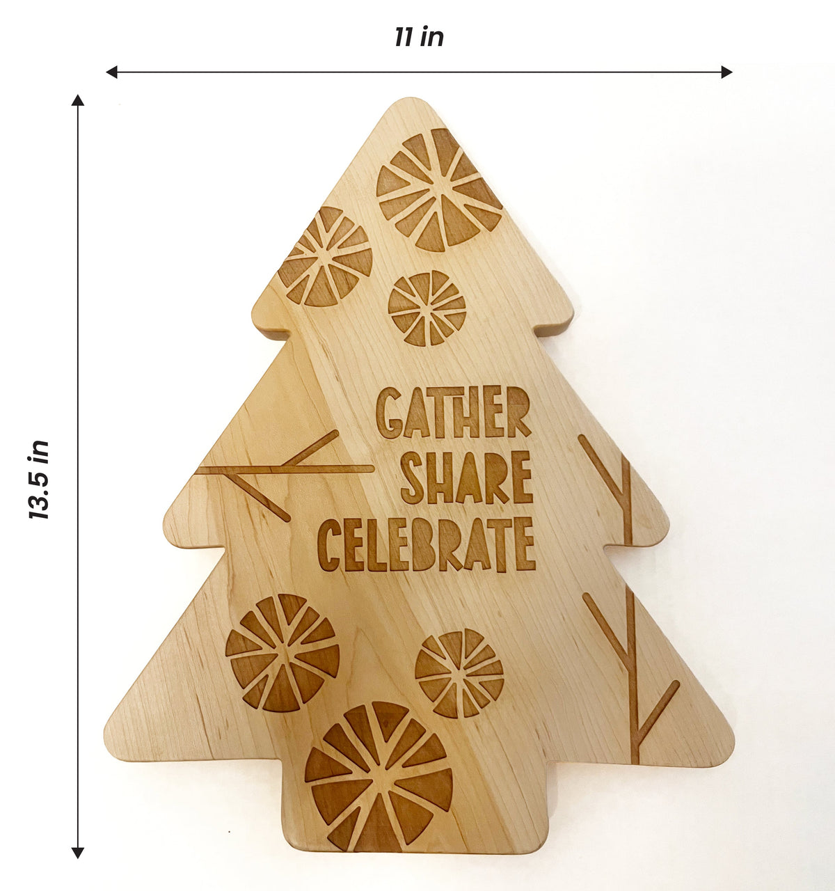 Etched Christmas Tree Solid Maple Wood Serving Board Platter - 11" x 13.5" | Made in the USA ๐บ๐ธ