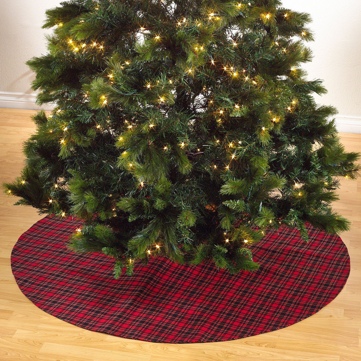 Fennco Styles Classic Tartan Plaid Tree Skirt 56 x 56 Inch Round - Red and Black Christmas Tree Skirt for Holiday Decorations, Special Events and Home Décor