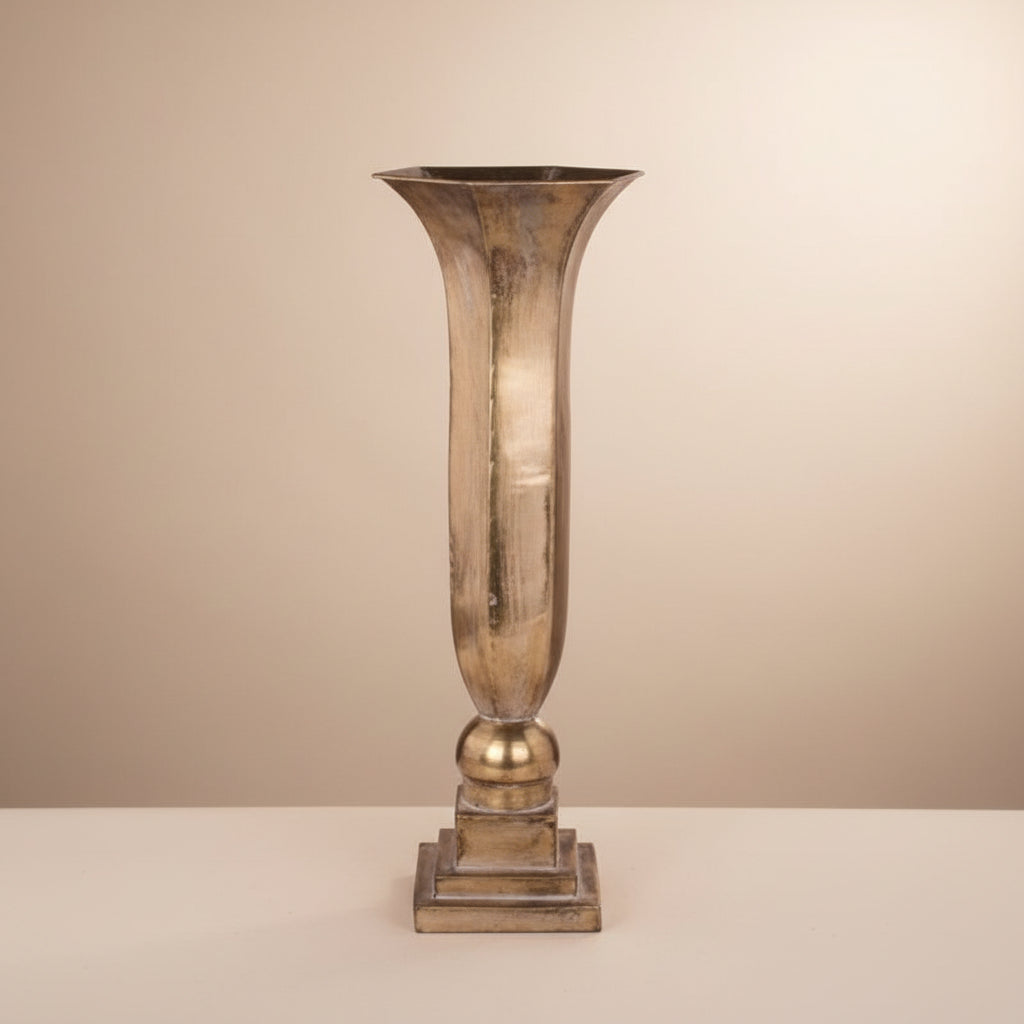 Antique Gold Hexagon Tin Footed Vase