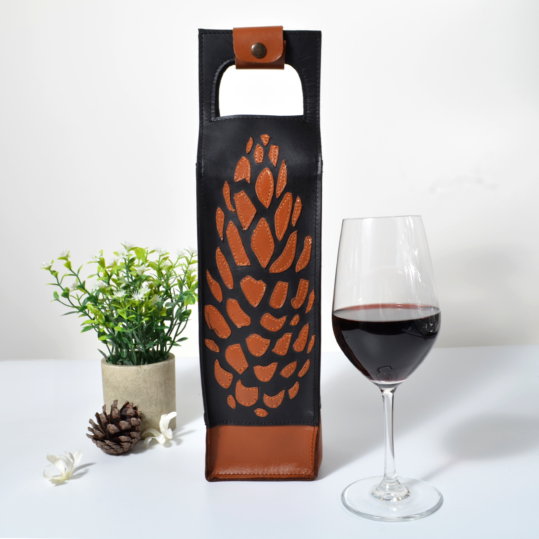 Genuine Leather Wine Carrier Bag, Black or Brown