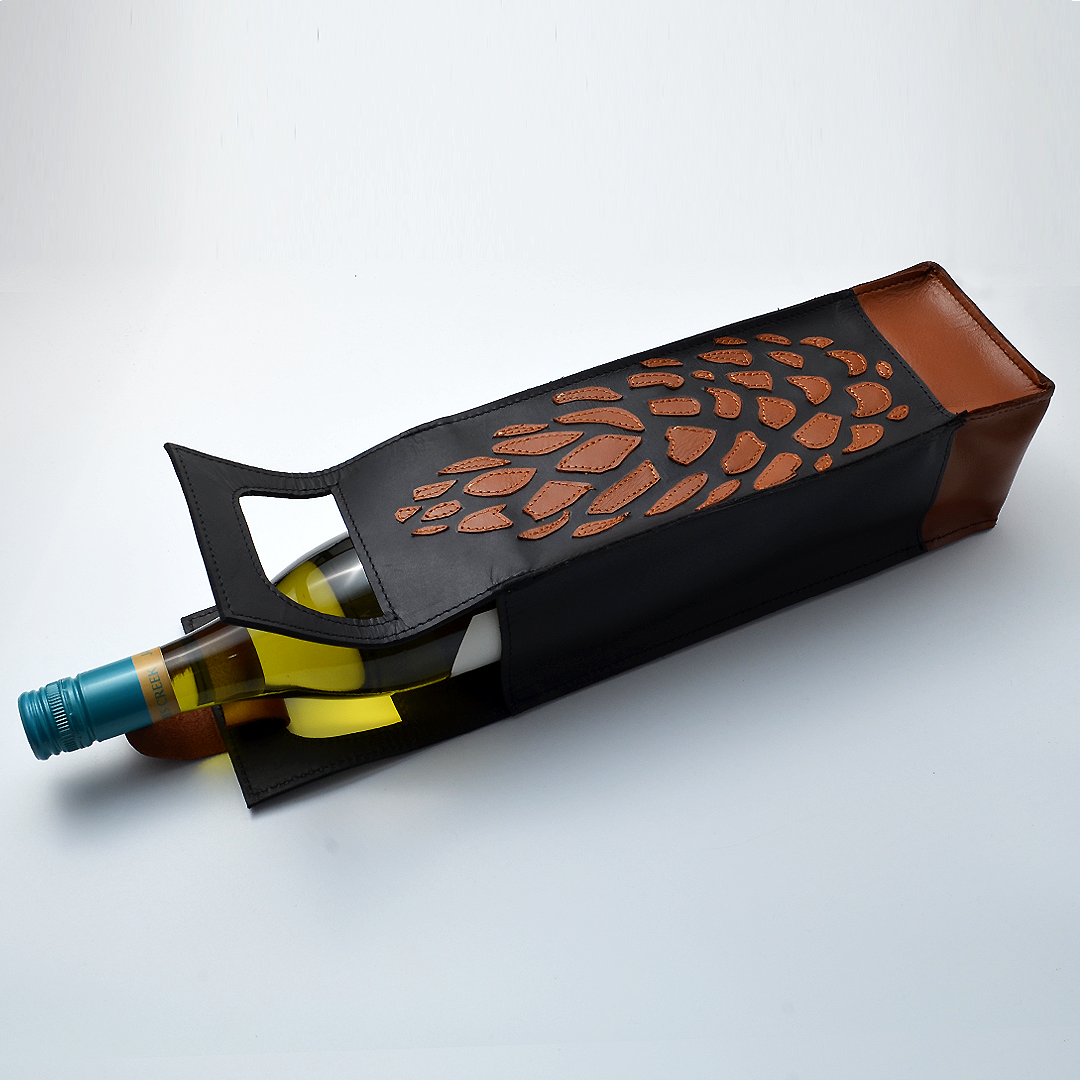 Genuine Leather Wine Carrier Bag, Black or Brown