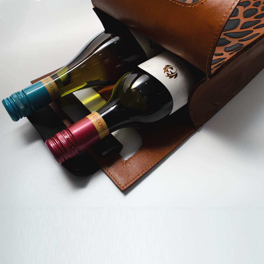 Genuine Leather Wine Carrier Bag, Black or Brown