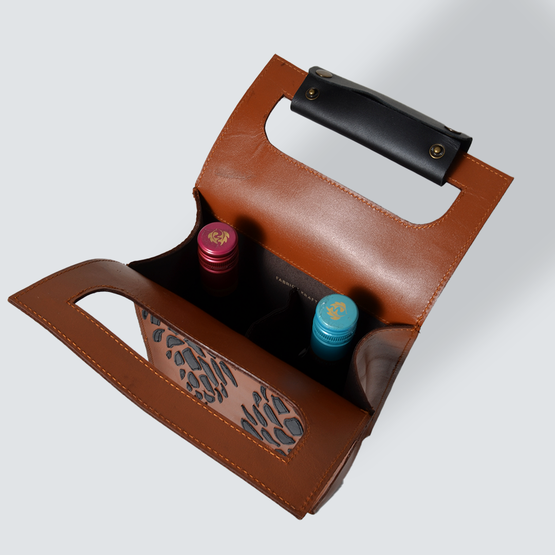 Genuine Leather Wine Carrier Bag, Black or Brown