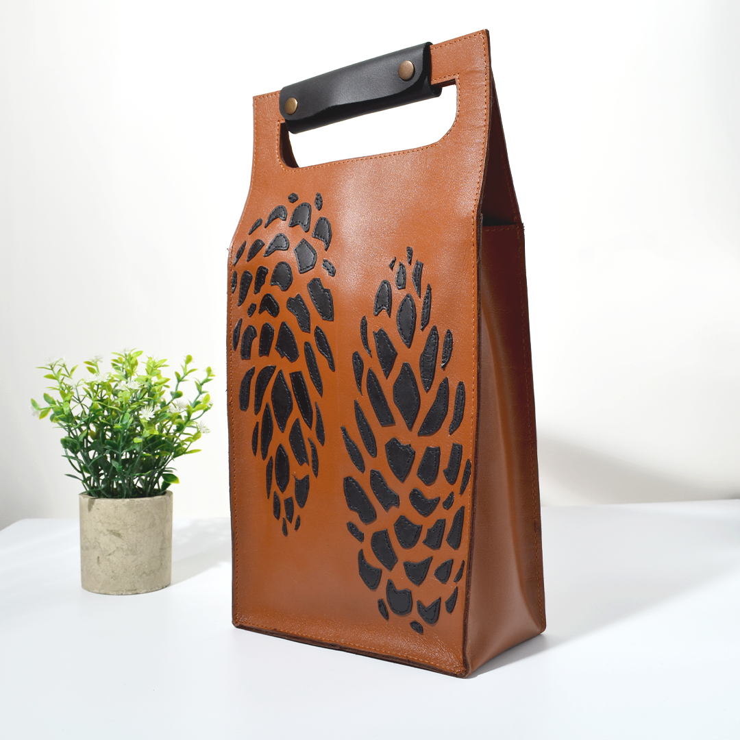 Genuine Leather Wine Carrier Bag, Black or Brown
