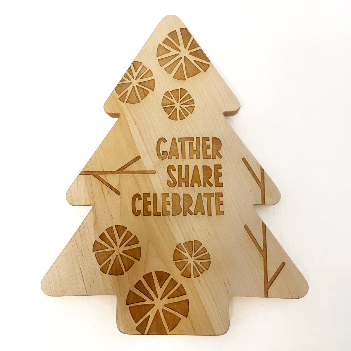 Etched Christmas Tree Solid Maple Wood Serving Board Platter - 11" x 13.5" | Made in the USA ๐บ๐ธ