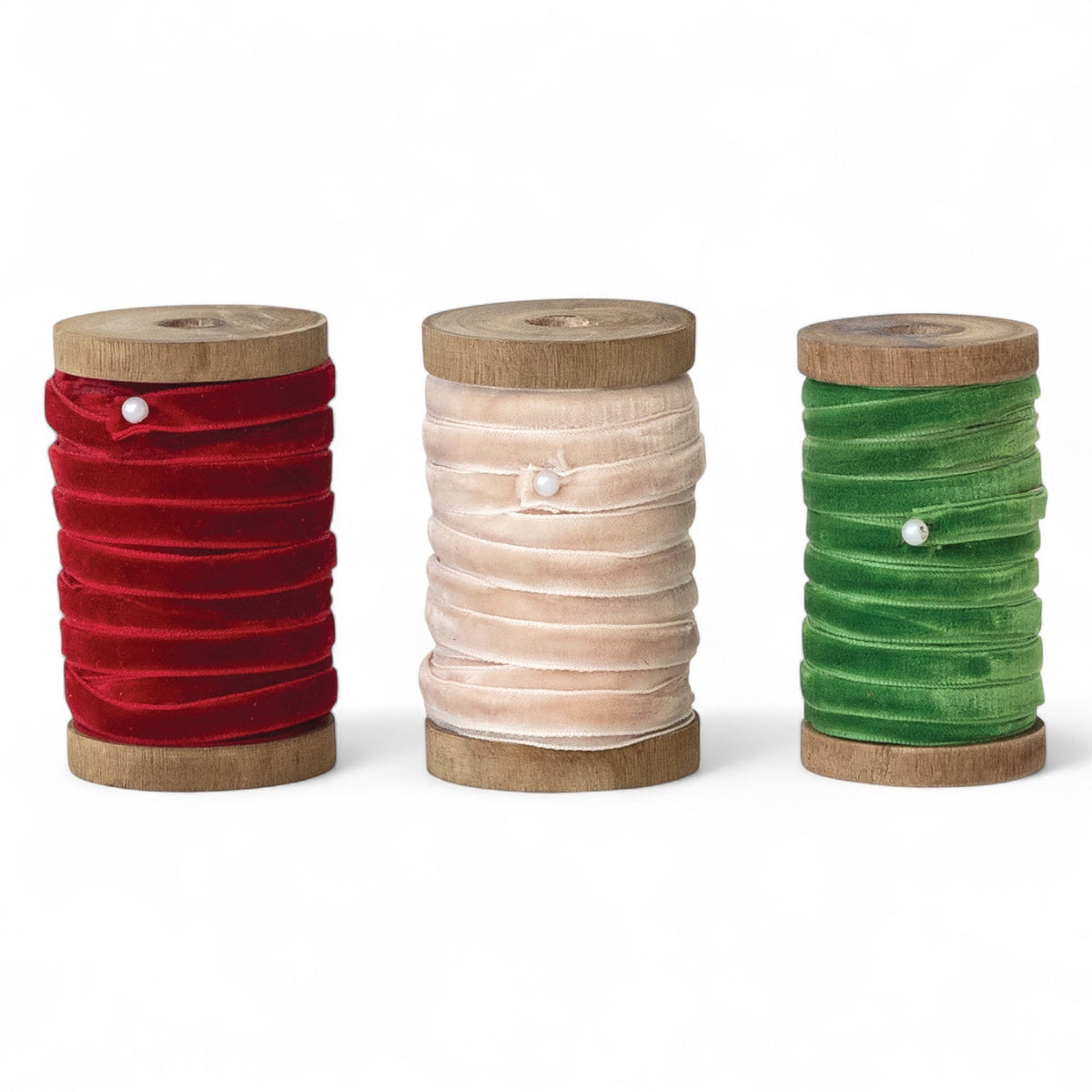 Christmas Velvet Ribbon on Wood Spool