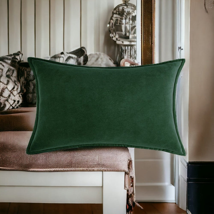 Forest-green velvet lumbar pillow