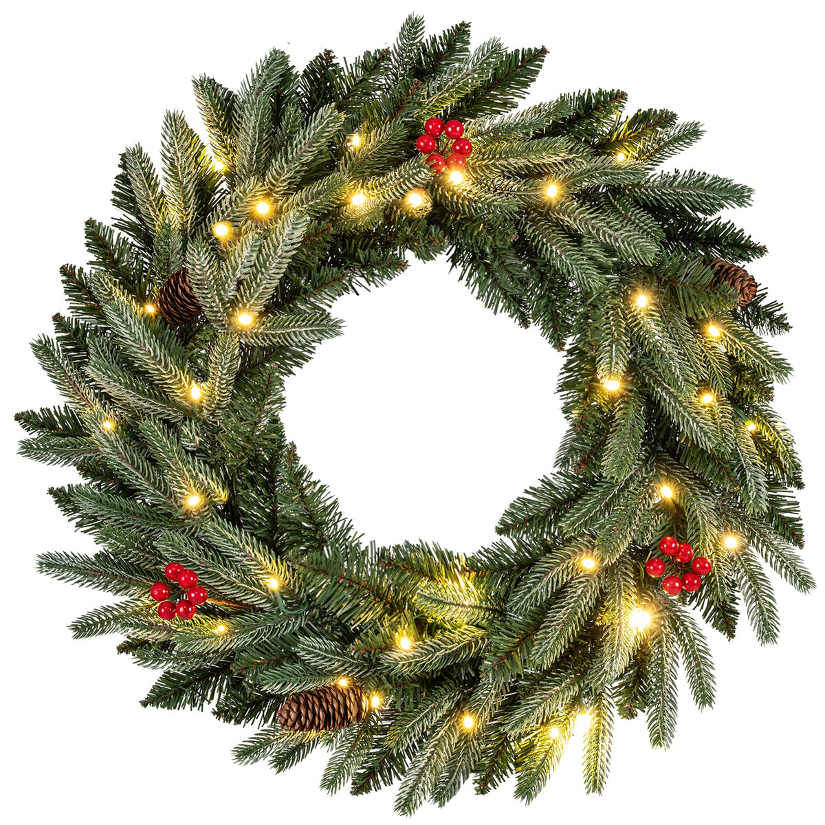 24" Pre-Lit Christmas Wreath with 90 Frosted Branch Tips