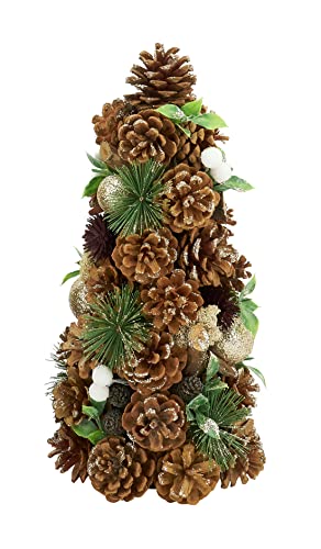 Fennco Styles Handmade Rustic Pinecone & Winter Berry Christmas Tree 17 Inch High - Natural Artificial Tree for Christmas Decorations, Holiday, Desk, Mantels, Tabletop and Fireplace Décor