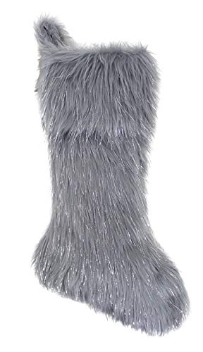 Fennco Styles Holiday Christmas Decorative Exquisite Faux Fur with Silver Metallic Thread Tree Skirt - 2 Colors