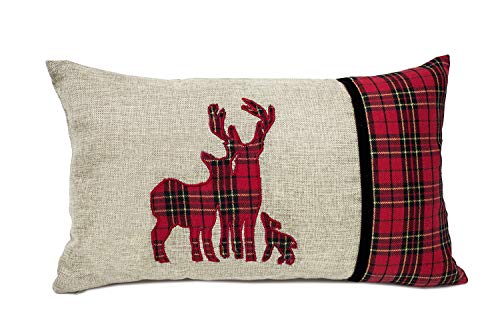 Fennco Styles Holiday Deer Tartan Plaid Christmas Decorative Filled Throw Pillow