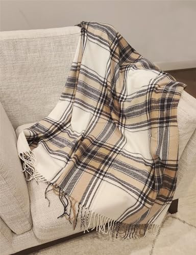 Fennco Styles Classic Plaid Pattern Fringe Throw Blanket 50" W x 60" L - Rustic Cozy Blanket for Home, Couch, Bedroom, Living Room, Office, and Holiday Décor