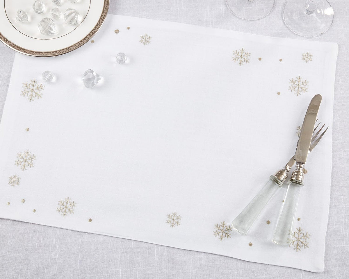 Gold Snowflake Placemats & Cloth Napkins — Sets of 4