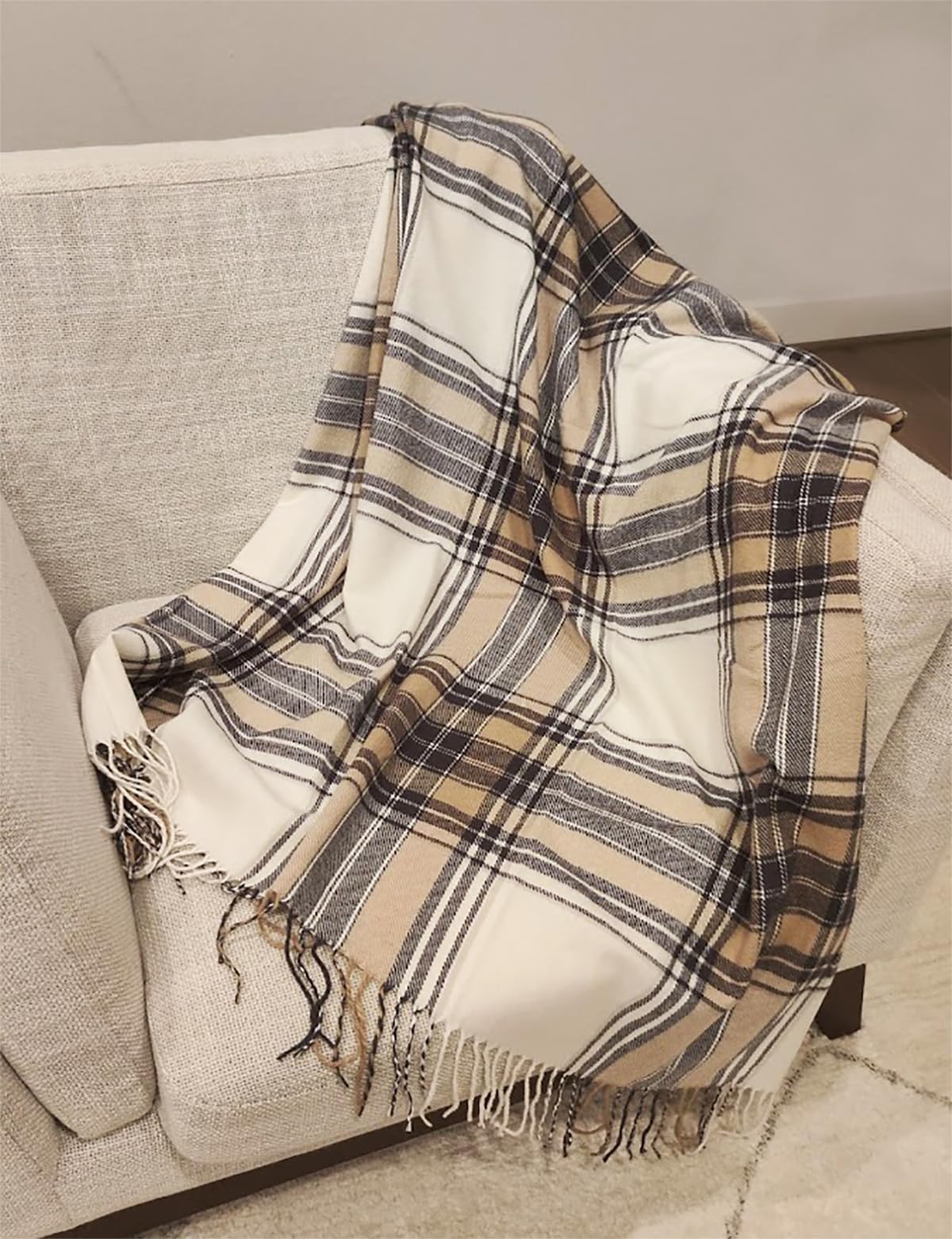 Fennco Styles Classic Plaid Pattern Fringe Throw Blanket 50" W x 60" L - Rustic Cozy Blanket for Home, Couch, Bedroom, Living Room, Office, and Holiday Décor
