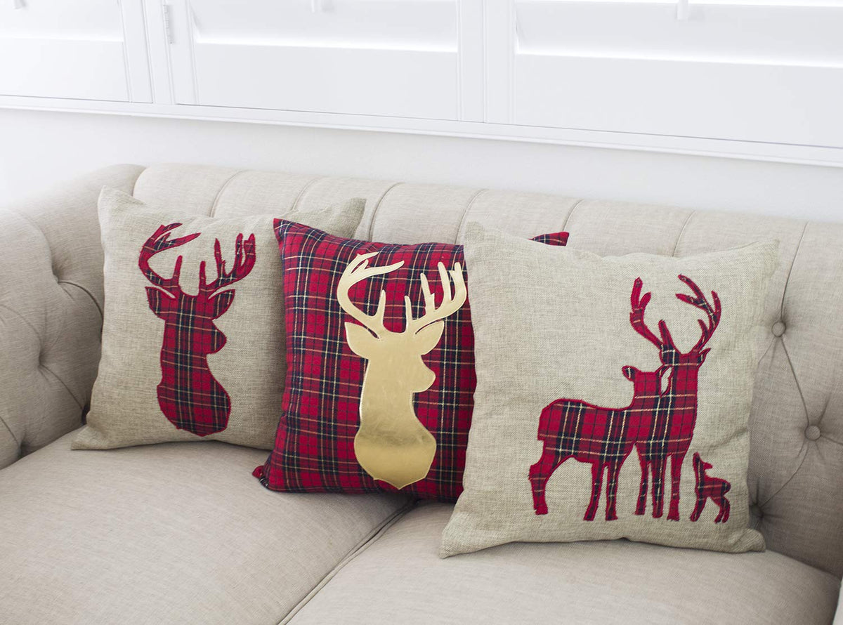 Fennco Styles Holiday Deer Tartan Plaid Christmas Decorative Filled Throw Pillow