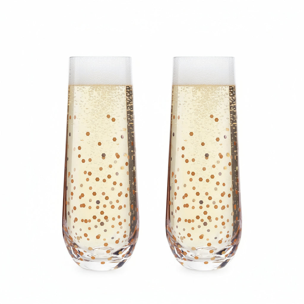 Set Of 2 10.5Oz Stemless Flute With Gold Confetti Decal
