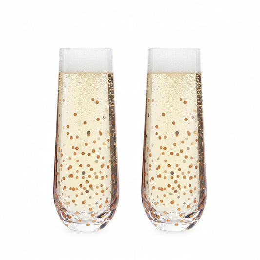 Set Of 2 10.5Oz Stemless Flute With Gold Confetti Decal