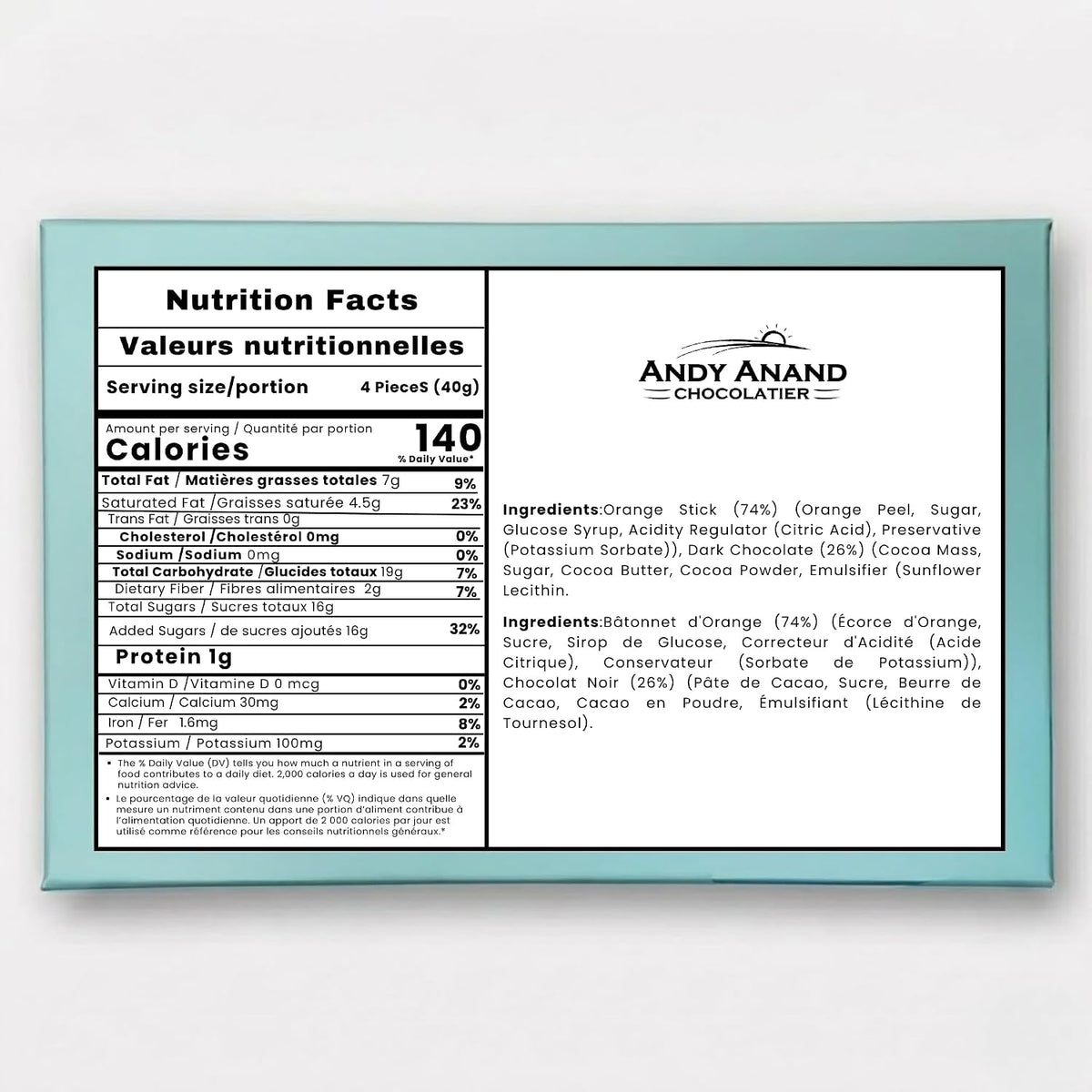 Andy Anand Dark Chocolate Covered Orange Peel Bars, 40 pc, 12 oz – Real Candied Orange Zest, Belgian Chocolate, Birthday & Holiday Gift Box