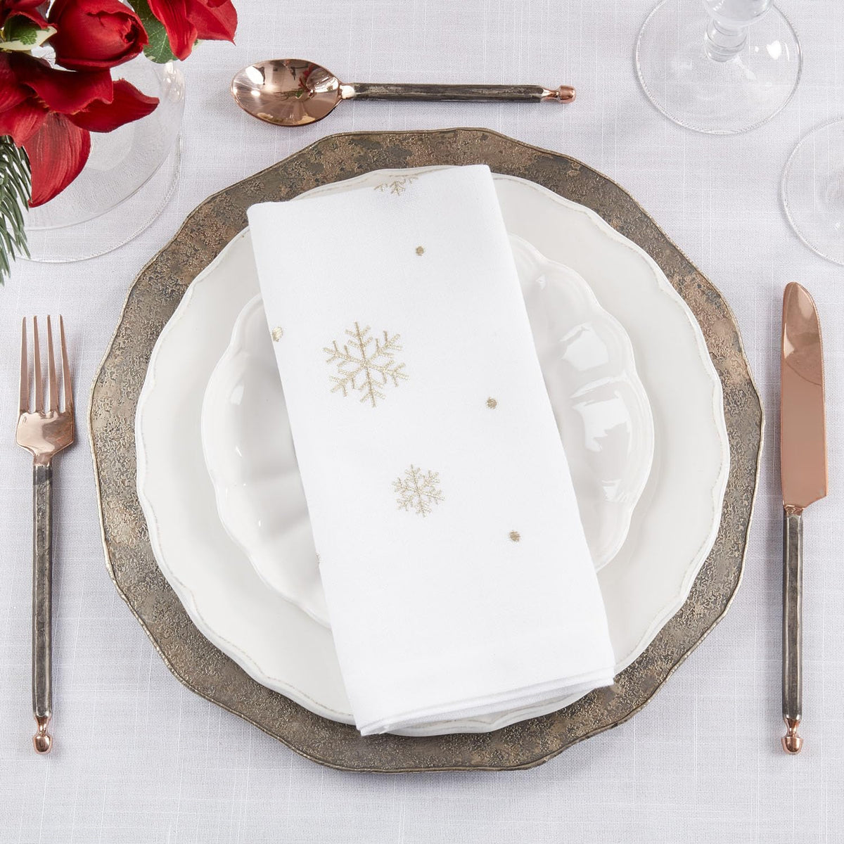 Gold Snowflake Placemats & Cloth Napkins — Sets of 4