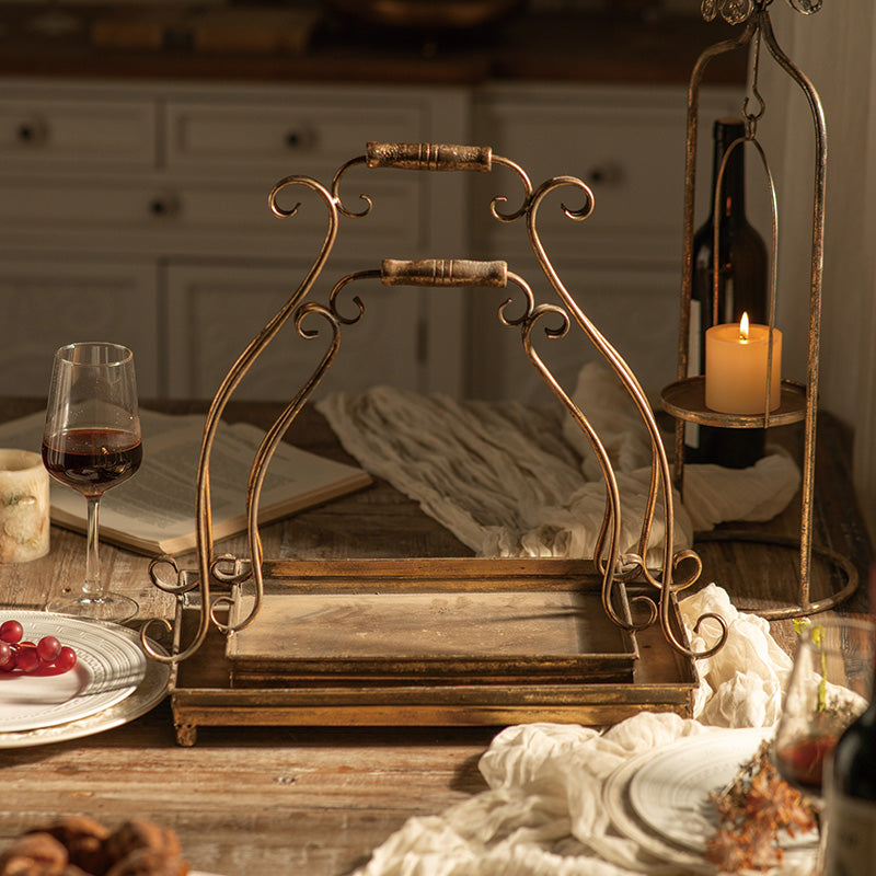 Antique Gold Metal Serving Tray (Set of 2)