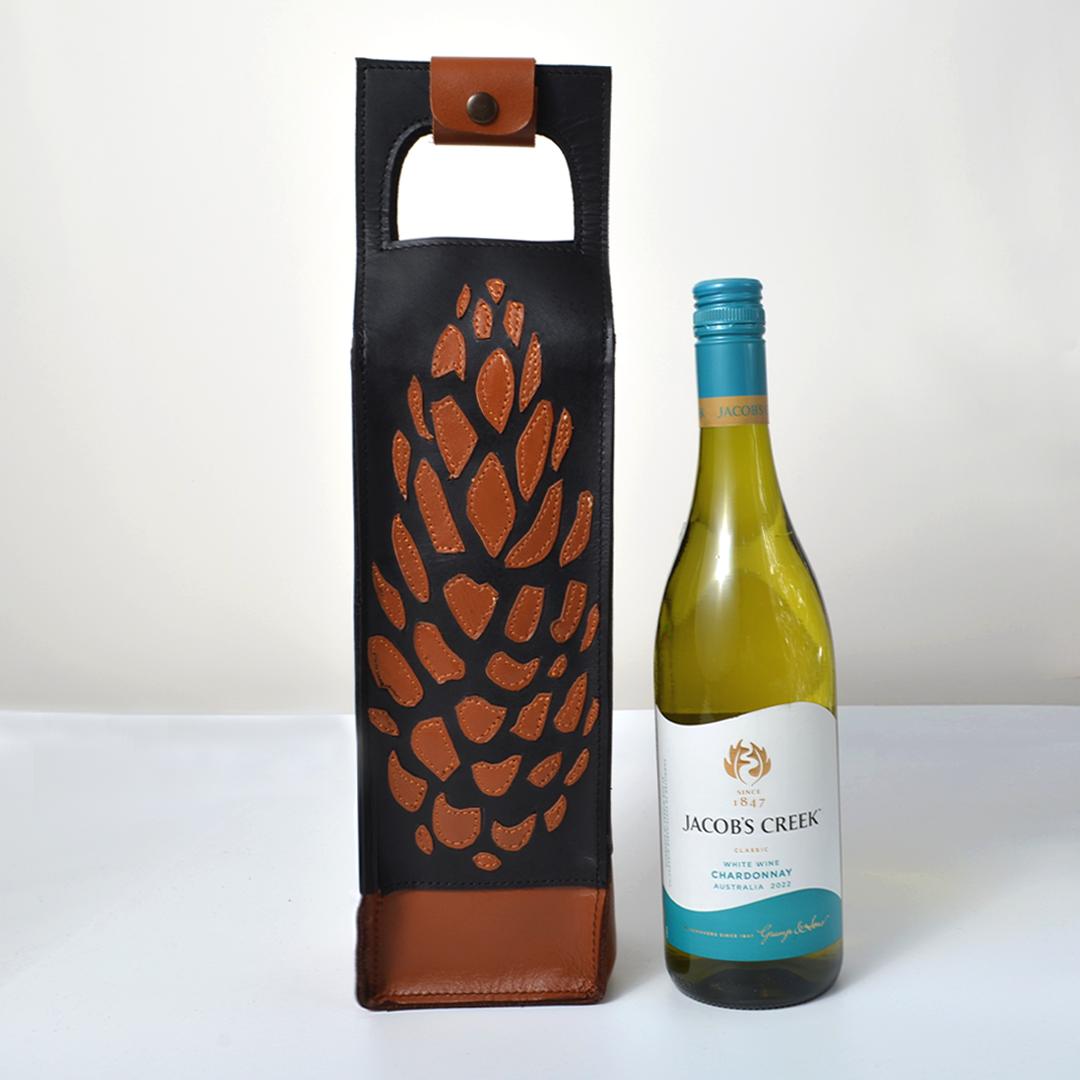 Genuine Leather Wine Carrier Bag, Black or Brown