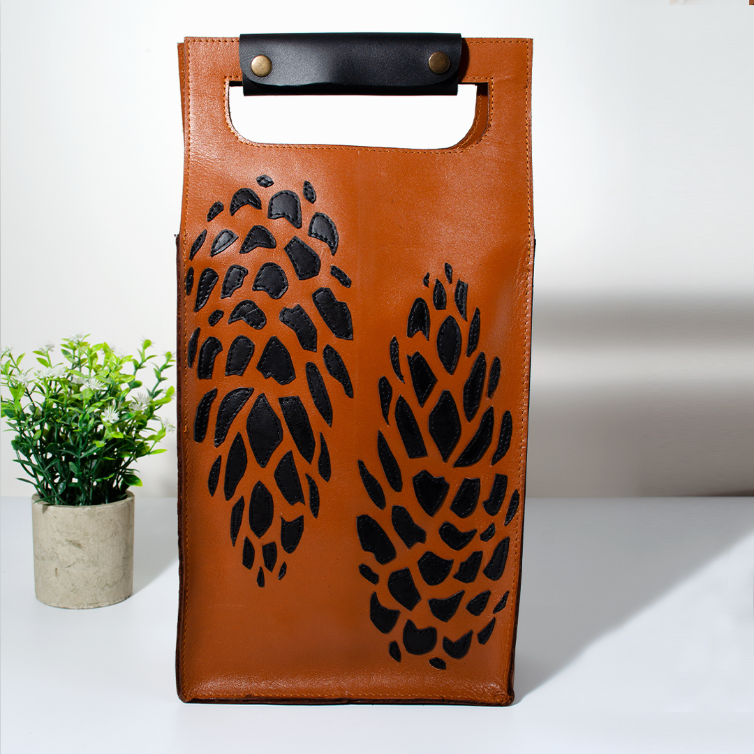 Genuine Leather Wine Carrier Bag, Black or Brown