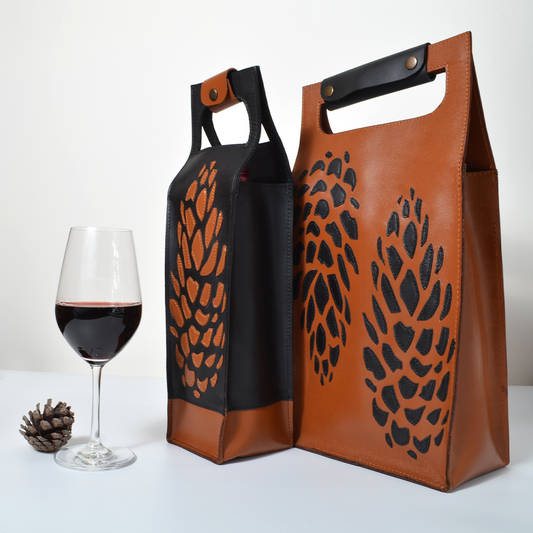 Genuine Leather Wine Carrier Bag, Black or Brown