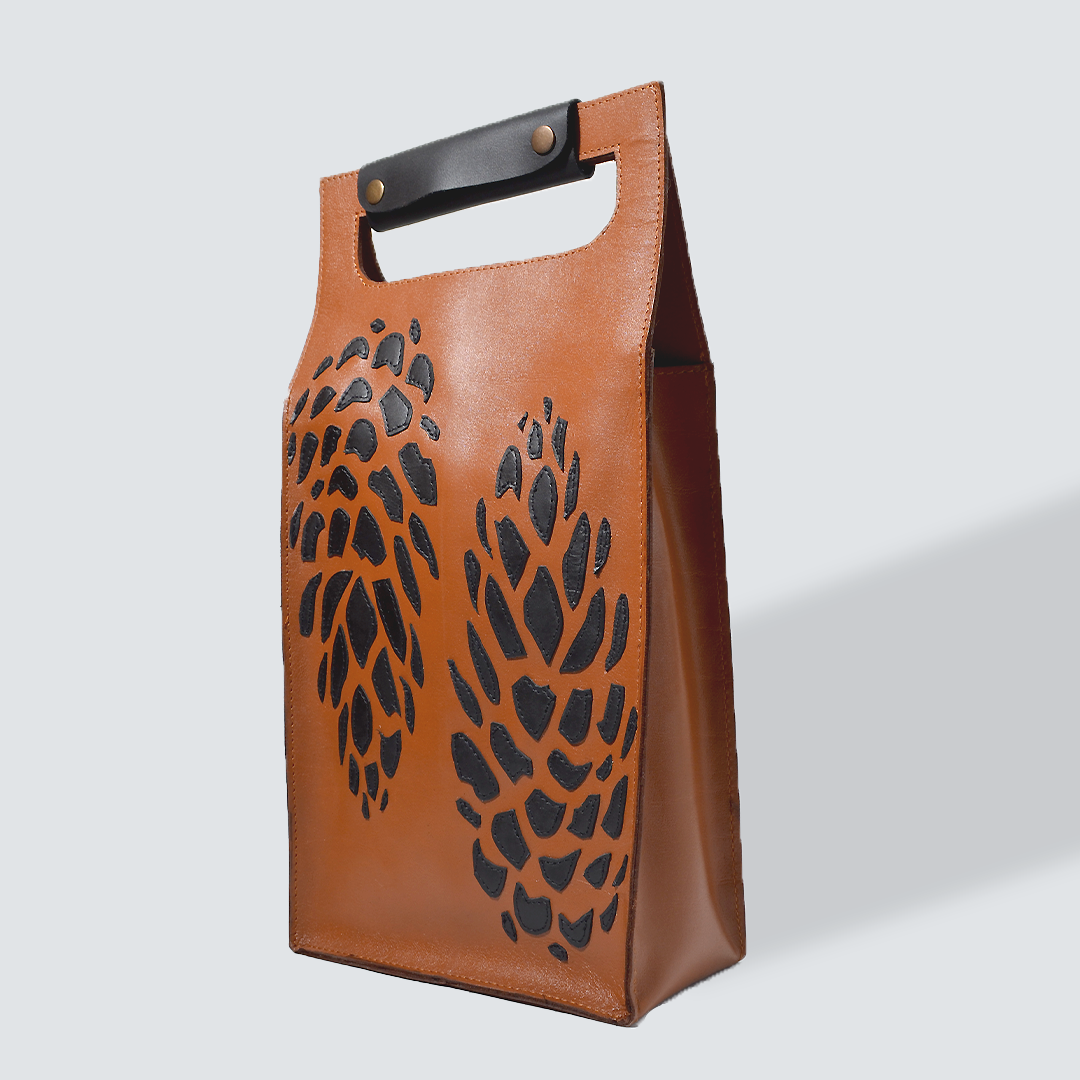Genuine Leather Wine Carrier Bag, Black or Brown