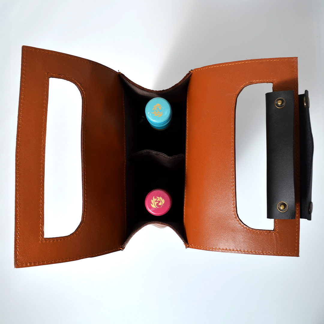 Genuine Leather Wine Carrier Bag, Black or Brown