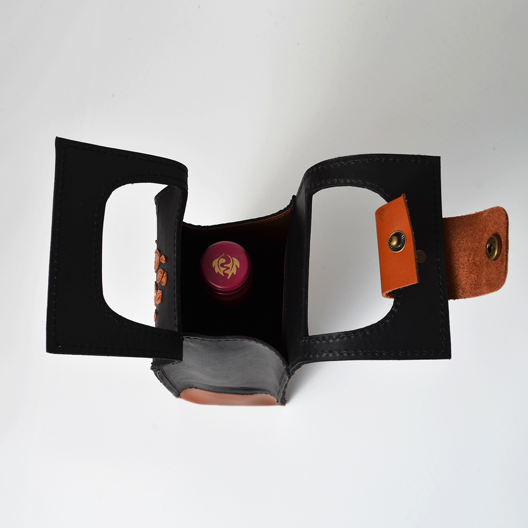 Genuine Leather Wine Carrier Bag, Black or Brown