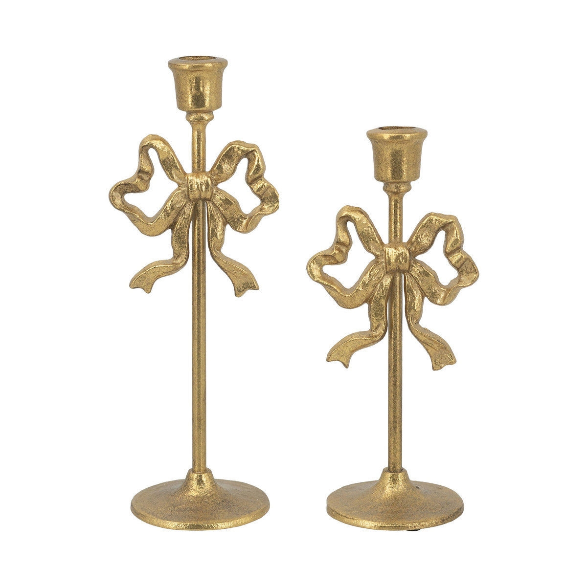 Vintage Gold Candle Holders Set of 2 with Elegant Bow Accent - Gold