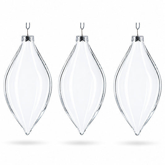 Set of 3 Oval Icicle Clear Glass Christmas Ornament 5.4 Inches