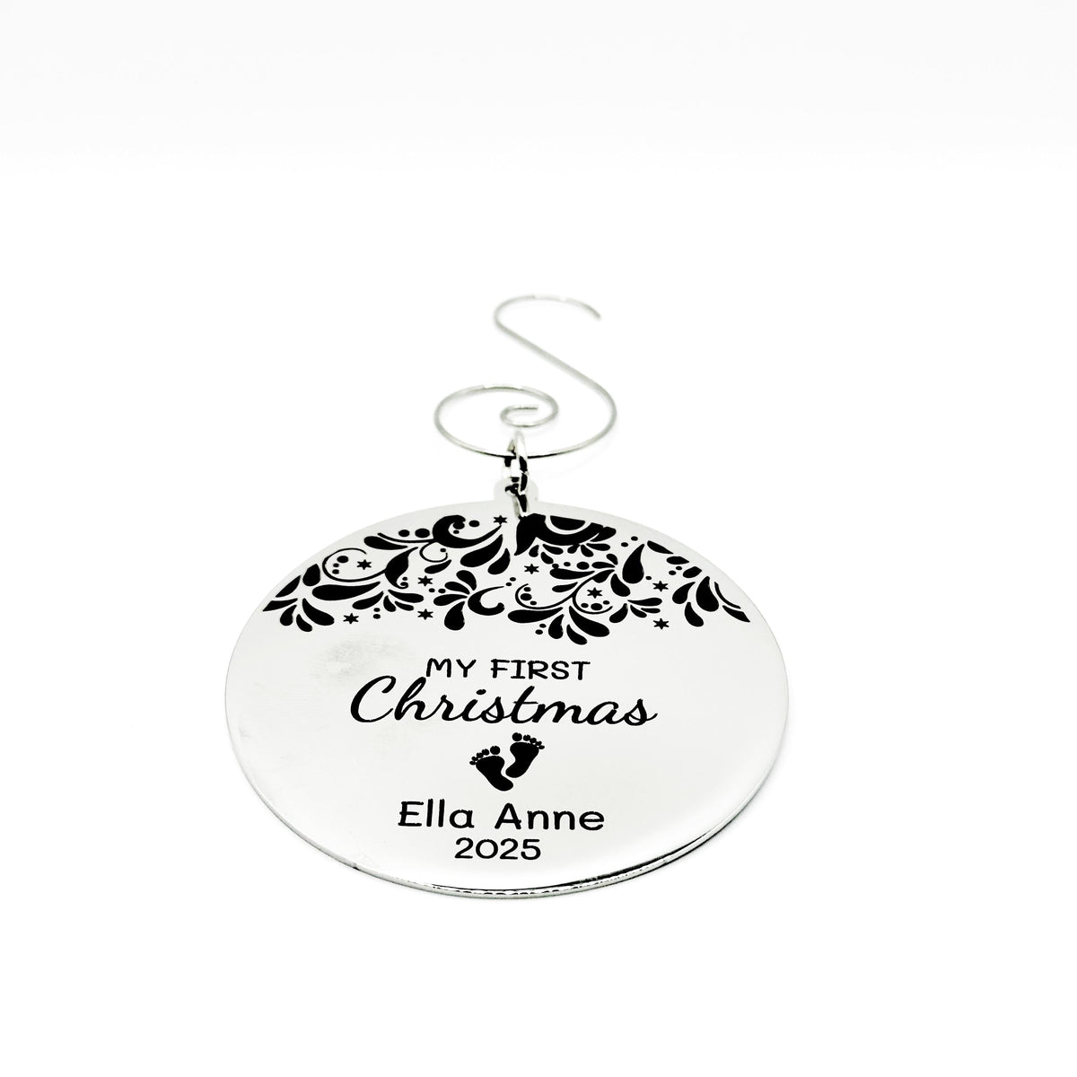 Personalized My First Christmas Ornament Stainless Steel Engraved Baby Name And Year Keepsake Holiday Gift Baby Girl Or Boy Ornament